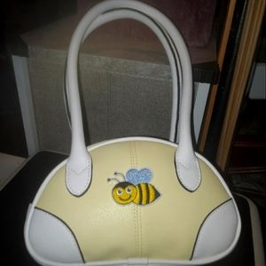 NEW! Yellow bowling bag purse with decorative bee and butterfly